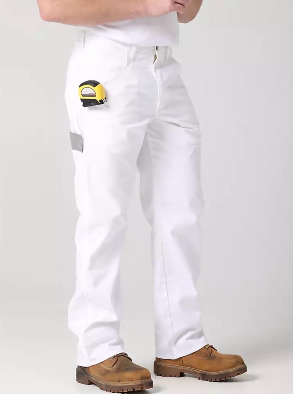Wrangler White Workwear Jeans with Red Logo Patch